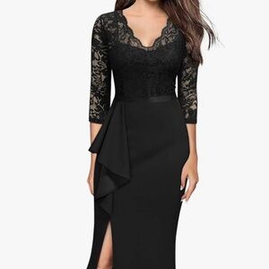 Black 3/4 sleeve gown with zipper, Mermaid shape